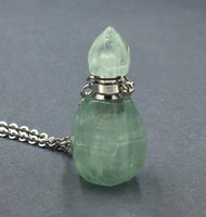 Green Fluorite Crystal Mini Bottle Gemstone Necklace for Essential Oil Perfume on Stainless Steel Chain