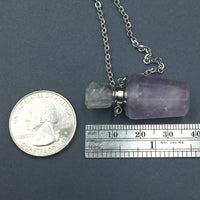 Amethyst Crystal Mini Bottle Gemstone Necklace for Essential Oil Perfume on Stainless Steel Chain