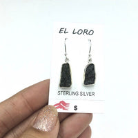 Moldavite Tektite Impact Space Glass Raw Gems Sterling Silver Drop Dangle Earrings