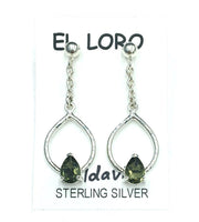 Moldavite Tektite Impact Space Glass Faceted Teardrop Gems Sterling Silver Drop Stud Dangle Earrings
