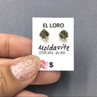 Moldavite Tektite Impact Space Glass Faceted Round Gems Sterling Silver Stud Earrings