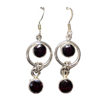 Garnet Dark Faceted Crystal Sterling Silver Dangle Earrings