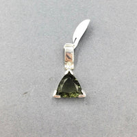 Moldavite Tektite Impact Space Glass Faceted Trillion Sterling Silver Pendant