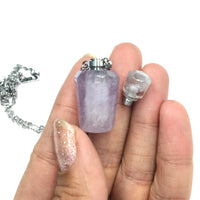 Amethyst Crystal Mini Bottle Gemstone Necklace for Essential Oil Perfume on Stainless Steel Chain