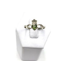 Moldavite Natural Tektite Faceted Claddaugh Celtic Sterling Silver Ring