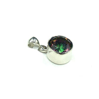 Mystic Quartz Treated Faceted Round Natural Gemstone Sterling Silver Pendant