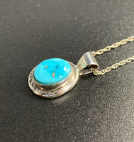 Kingman Turquoise #13 Natural Sterling Silver Pendant on 18" Chain
