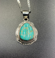 Kingman Turquoise #2 Natural Sterling Silver Pendant on 18" Chain