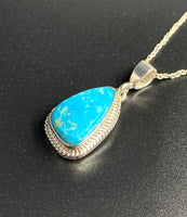 Kingman Turquoise #4 Natural Sterling Silver Pendant on 18" Chain