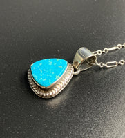 Kingman Turquoise #6 Natural Sterling Silver Pendant on 18" Chain