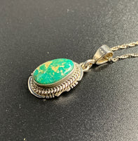 Kingman Turquoise #7 Natural Sterling Silver Pendant on 18" Chain