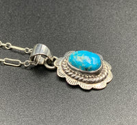 Kingman Turquoise #9 Natural Sterling Silver Pendant on 18" Chain