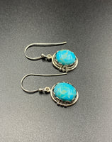 Kingman Turquoise #10 Compressed Sterling Silver Dangle Earrings
