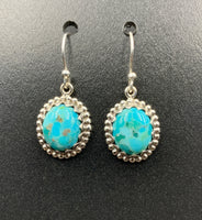 Kingman Turquoise #5 Compressed Sterling Silver Dangle Earrings