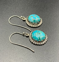 Kingman Turquoise #5 Compressed Sterling Silver Dangle Earrings