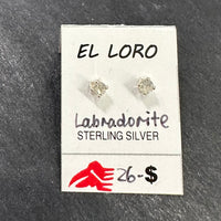 Labradorite Light Grey Cloudlike Faceted Crystal Sterling Silver Stud Earrings
