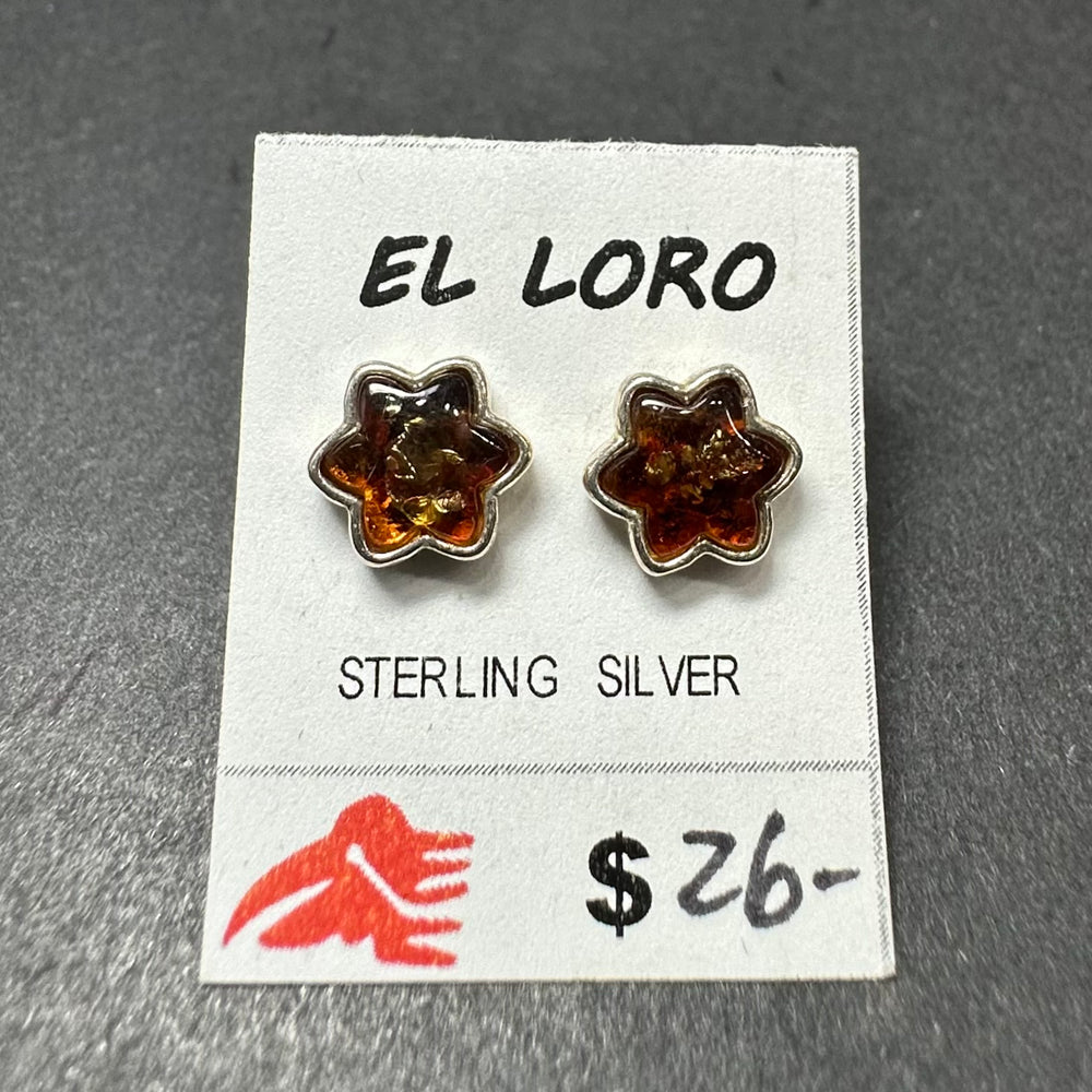 Baltic Amber Star Shape Natural Gemstone Sterling Silver Stud Earrings