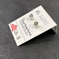 Tourmaline Blue-Green Faceted Crystal Sterling Silver Stud Earrings
