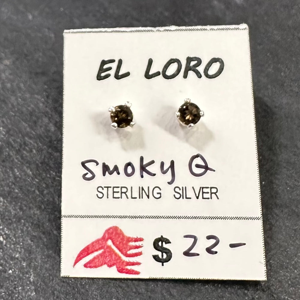 Smoky Quartz Brown Faceted Crystal Sterling Silver Stud Earrings