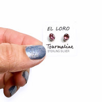 Tourmaline Pink Faceted Crystal Sterling Silver Stud Earrings
