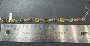 Amber Baltic Multicolored Natural Link Sterling Silver Bracelet