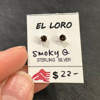 Smoky Quartz Brown Faceted Crystal Sterling Silver Stud Earrings
