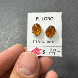 Baltic Amber Oval Natural Gemstone Sterling Silver Stud Earrings