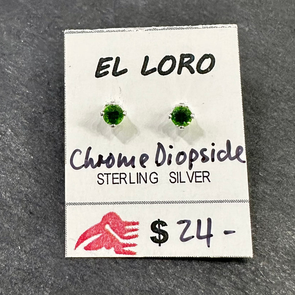 Chrome Diopside Rich Green Faceted Crystal Sterling Silver Stud Earrings