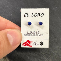 Lapis Lazuli Bright Deep Blue Faceted Crystal Sterling Silver Stud Earrings