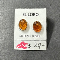 Baltic Amber Oval Natural Gemstone Sterling Silver Stud Earrings
