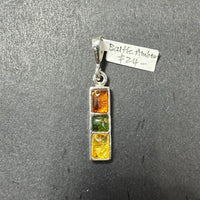 Baltic Amber Multistone Colorful Natural Cabochon Cut Gemstone Sterling Silver Pendant