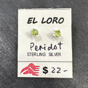Peridot Lime Green Faceted Crystal Sterling Silver Stud Earrings
