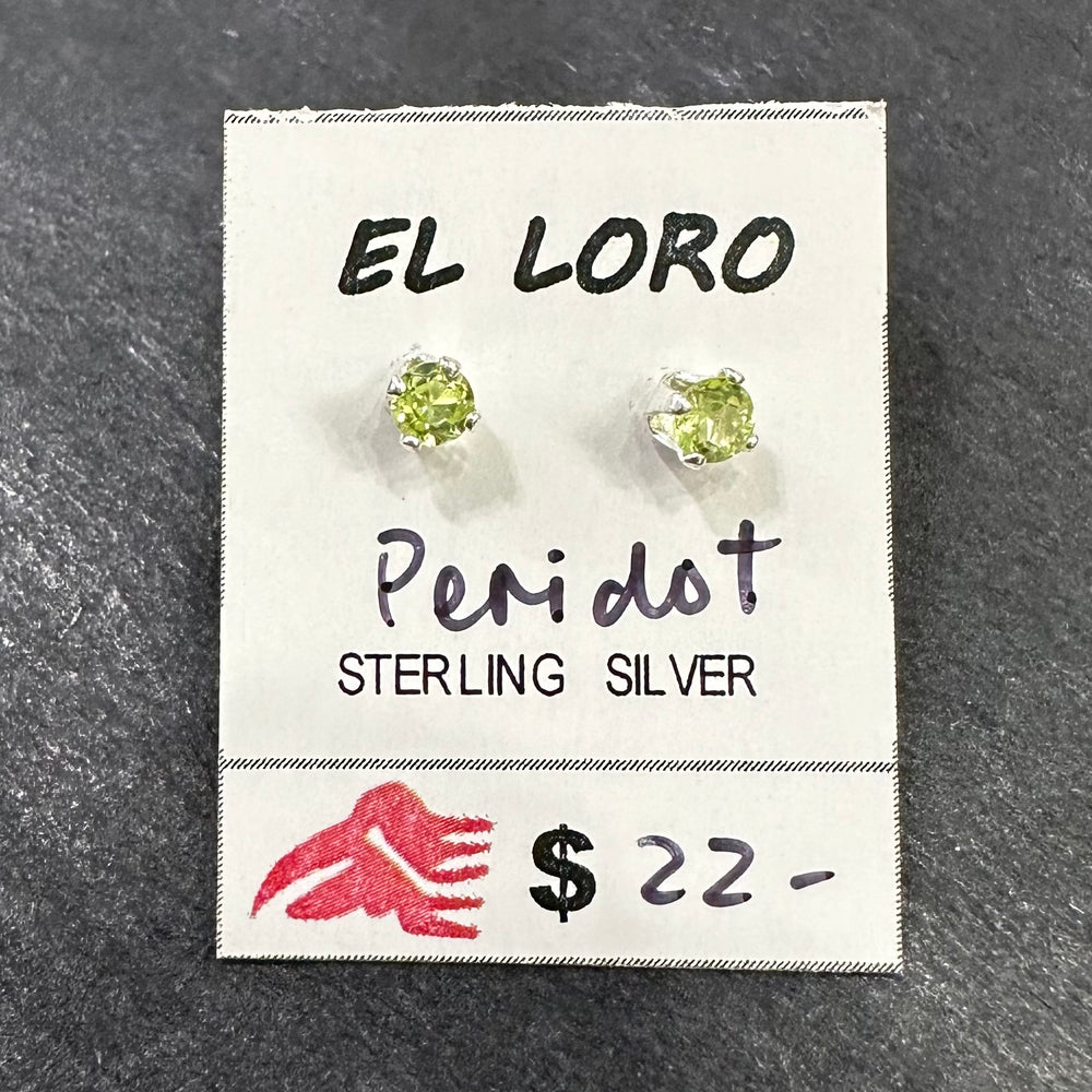 Peridot Lime Green Faceted Crystal Sterling Silver Stud Earrings