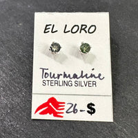 Tourmaline Blue-Green Faceted Crystal Sterling Silver Stud Earrings