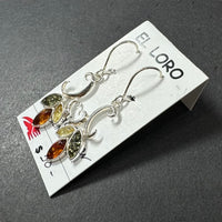 Baltic Amber Multistone Floral Leaf Colorful Natural Cabochon Cut Gemstone Sterling Silver Drop Earrings