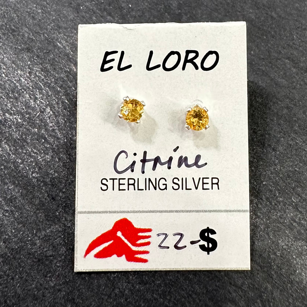 Citrine Golden Yellow Faceted Crystal Sterling Silver Stud Earrings