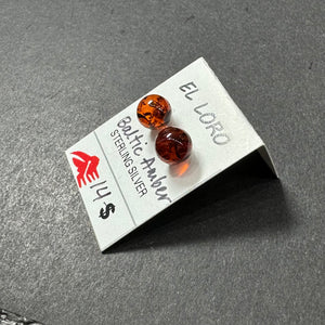 Baltic Amber Round Ball Natural Gemstone Sterling Silver Stud Earrings