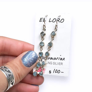 Aquamarine Miniature Raw Gems Crystal Sterling Silver Dangle Earrings