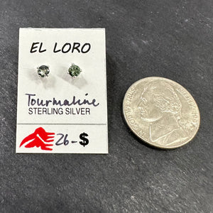 Tourmaline Blue-Green Faceted Crystal Sterling Silver Stud Earrings