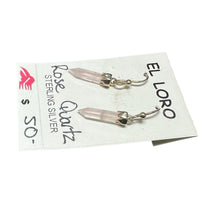 Rose Quartz Pink Miniature Crystal Point Sterling Silver Dangle Earrings