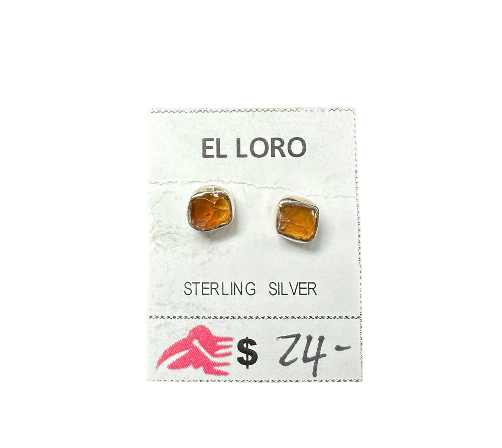 Citrine Golden Yellow Raw Crystal Sterling Silver Stud Earrings