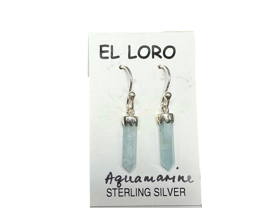 Aquamarine Miniature Crystal Point Sterling Silver Dangle Earrings