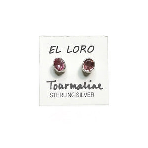 Tourmaline Pink Faceted Crystal Sterling Silver Stud Earrings
