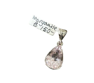 Morganite Pink Beryl Faceted Teardrop Natural Gemstone Sterling Silver Pendant