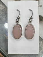 Rose Quartz Pink Cabochon Simple Sterling Silver Dangle Earrings
