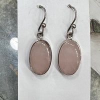 Rose Quartz Pink Cabochon Simple Sterling Silver Dangle Earrings