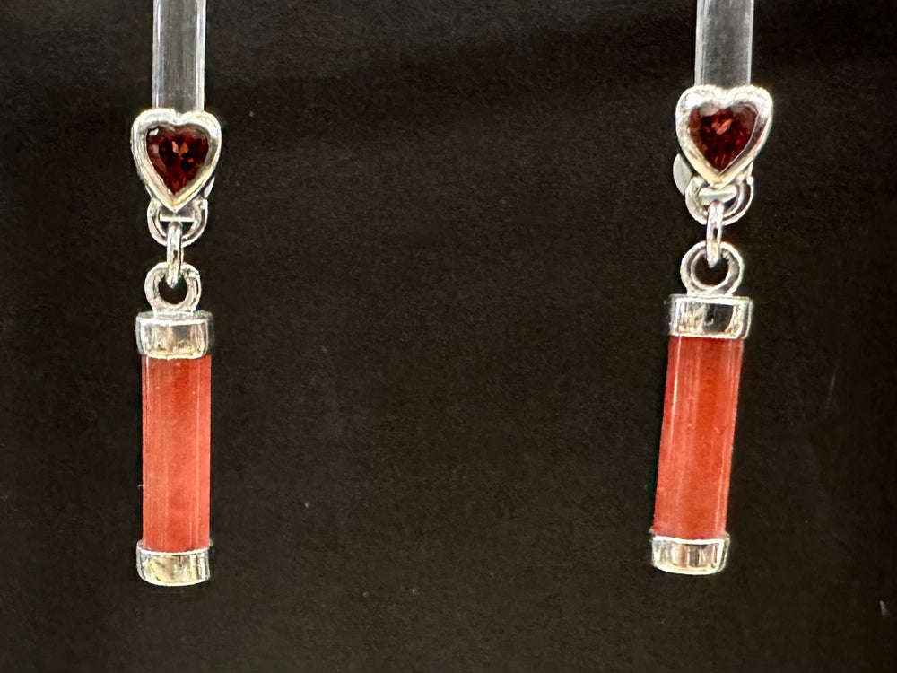 Garnet Hearts Red Jade (D) Dark Faceted Crystal Sterling Silver Stud Earrings