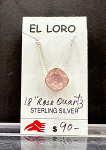 Rose Quartz Pink Gem Faceted Natural Gemstone Sterling Silver Slider Pendant on Chain