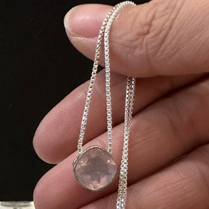 Rose Quartz Pink Gem Faceted Natural Gemstone Sterling Silver Slider Pendant on Chain