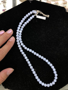 CUSTOM Blue Lace Agate Round Bead Strand Sterling Silver Necklace by Josephine Grasso